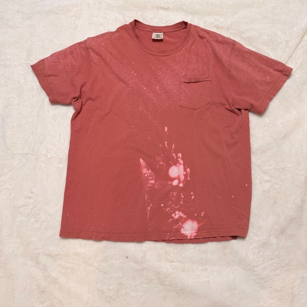 Comfort Colors Red Pocket Tee Bleach Splatter Thrashed Grunge Distressed Large